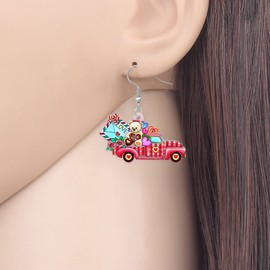 HUAGEO Valentine's Day Acrylic Pink Cute Bear Truck Earrings Rose Love Letter Car Dangle Jewellery Charms For Women Festival Gifts (Rose)