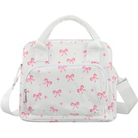 peony man Pink Bow Lunch Bag for Women Large Pink Bow Lunch Box Reusable Insulated Bows Lunches Tote Bag with Adjustable Shoulder Straps for Women Adult Work School Office Travel Picnic Food Container