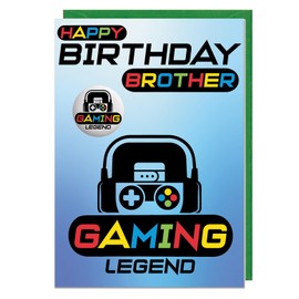 AK Giftshop Brother Gaming Birthday Card For Gamer WITH BADGE