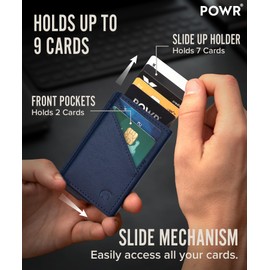 POWR Card Holder Wallet. Royal Blue Vegan Leather RFID Card Holder for Men. Minimalist Wallet Credit Card Holders for Men. Pop Up Metal Slim Wallet Credit Card Holder