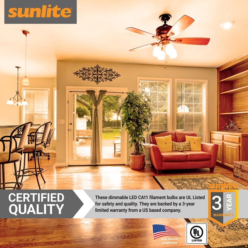 Sunlite LED Filament CA11 Flame Tip Chandelier Light Bulb, 4