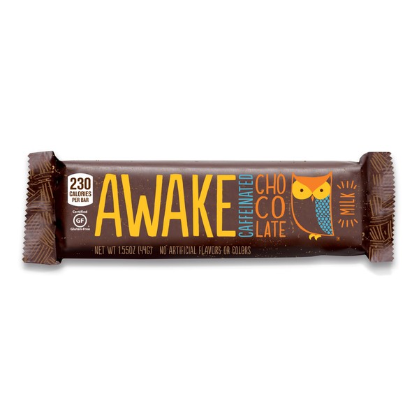 Awake Caffeinated Chocolate Energy Bar, Milk Chocolate, (12 Count of 1.55 oz Bars) 18.6 oz