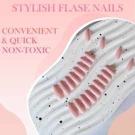 24PCS Dusty Pink Press On Nails - Medium Almond Fake Nails For Women - Solid Color Natural Look Design Full Cover Stick On Eco-Friendly ABS Material Long-Lasting Wear For DIY Salon-Free Manicure