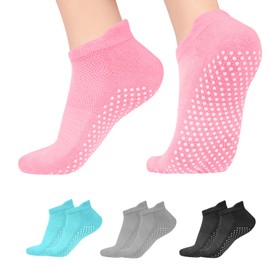 flintronic Yoga Socks, 4 Pairs Non Slip Pilates Socks for Women&Men, Sweat Absorption Cotton Full Toe Grip Socks, Ankle Socks for Pilates, Ballet, Barre, Barefoot Workout, Dance