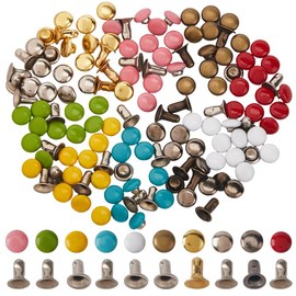 GORGECRAFT 1 Box 300Pcs 10 Colors Mini Rivet Studs Leather Rivets 4mm/0.16 inches Brass Double Caps Leathercraft Rivet Tubular Metal Studs for Doll Clothes Sewing Purse Making Clothing Crafts
