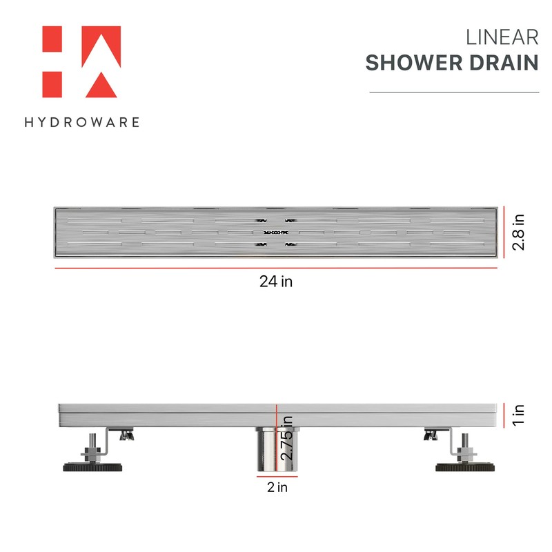 Hydroware 24 Inch Linear Shower Drain - Stainless Steel Rectangular