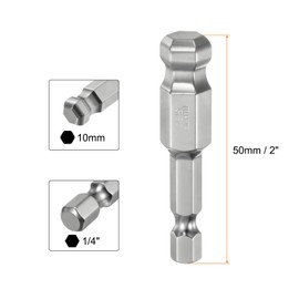 QUARKZMAN Pack of 2 Ball Head Hexagon Screwdriver 10 mm (H10.0) Hex Shank Ball End Hex 50 mm Long Magnetic 1/4 Inch S2 Alloy Steel Screwdriver Bit Set Power Tools