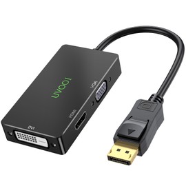DisplayPort to HDMI DVI VGA Adapter, Multi-Function DP 3 IN 1 Connector Display Port to 4K HDMI, VGA / DVI Video 1080p@60Hz, Male DP to HDMI Female for All Computer, Monitor, TV, Projector and More