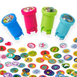 Giant bean Sticker Stamper, 4 Pack of 640 Motivational Sticker Stamps for Kids, Animal Dino Unicorn Theme Cartoon Reward Designs, Teacher Praise Designs for School Supplies Art and Craft Toys