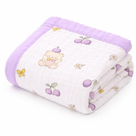 6-ply Gauze Blanket, Baby, 43.3 x 43.3 inches (110 x 110 cm), 100% Cotton, Baby Blanket, Gauze Bath Towel, Swaddling, Nap Blanket, Absorbent, Washable, Newborn, Kids, Baby Shower (Lender, Cherry)