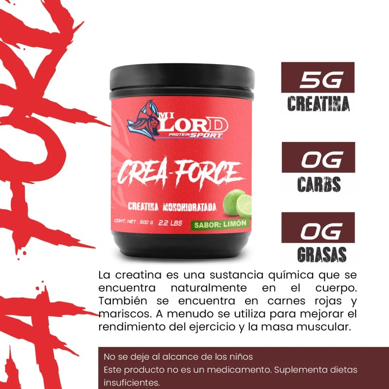 Creatina Monohidratada 500g My Lord En Polvo Varios Sabores Limón