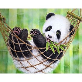 Diamond Painting Set, Picture with Panda Motif and Accessories, Size Approx. 35 x 25 cm, Craft Set for Painting with Rhinestones for Children from 5 Years