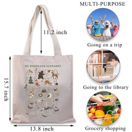 BDPWSS My Woodland Alphabet Canvas Tote Bag Woodland Animal Alphabet Gift Forest Animals Gift Woodland Themed Travel Pouch (Woodland Animal TG)