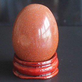 40x30mm Mixed Quartz Gemstone Crystal Egg with Wood Stand Home Decor Chakra Stone Reiki Healing (Goldstone)