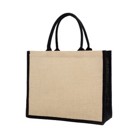 Large Natural Jute Carrier Bags Reusable Shopping Bags with Strong Handle Eco Friendly Shopper Storage Bags Groceries Tote Bag Foldable Food Bags Black, Brown (Brown Size L (17.7x13.8x6.3in))