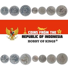 Set of 7 Coins from Indonesia. 1, 2, 5, 10, 25, 50, 100 RUPIAH. 1970-1973