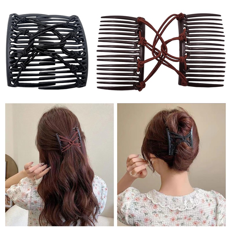 2 Pcs Plastic Double Hair Combs Elastic Magic Hair Clip