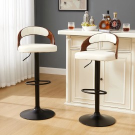 VECELO Bar Stools Set of 2 PU Leather Cushion Seat Adjustable Height Swivel Bar Chairs - White