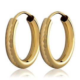 NKlaus Pair of 15 mm Creole Earrings 585 Yellow Gold 14 Carat Patterned Gold Earrings Round 3744, Yellow Gold