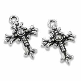TierraCast 2 Silver Fleur-de-Lis Cross Pendants - DIY Bridal Keepsake Jewelry & Rosaries