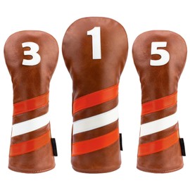 Golf Club Head Covers - 3pcs PU Leather Golf Headcovers for Woods and Driver Fairway, Golf Accessories Head Covers Set for Golf Clubs - Brown