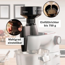 Bosch Muz9GM1 Cone Grinder, Continuous Grinding Adjustment, for All Cereals (Except Corn) Also for Oilseeds, Black, Suitable for OptiMUM Food Processor