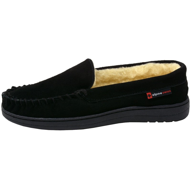 Alpine Swiss Yukon Mens Suede Shearling Slip On Moccasin Slippers
