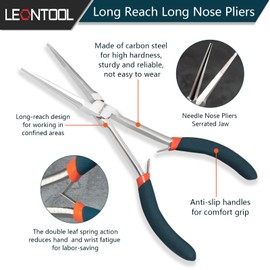 LEONTOOL Needle Nose Pliers with Serrated Jaw Extra Long Needle Nose Pliers Tapered Jaw Small Needle Nose Pliers Long Reach Needle Nose Pliers for Jewelry Making Working in Tight Spaces