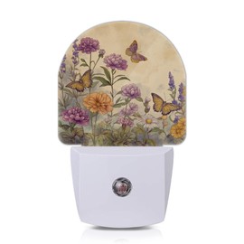 Axxitude Vintage Flowers Night Light,Butterfly Plug in Night Lights with Dusk to Dawn Sensor,Wall Nightlight for Bedroom Bathroom Hallway,Decorative NightLights for Girls Boys Room