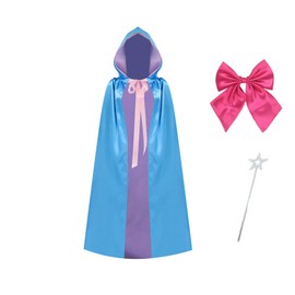 Bvxmsel Blue Fairy Cosplay Godmother Costume Hooded Cloak Cape Womens Princess Costume with Star Wand for Party Dress Up
