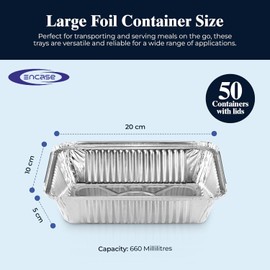 encase 50 x Large Aluminium Foil Food Containers and Lids Size 6A