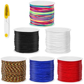 Glarks 6 Rolls 330Yards 0.8MM Nylon String for Bracelets, Chinese Knotting Cord Premium Nylon Cords Beading Thread with U-Scissors for Jewelry Making, Beading, Necklaces, Friendship Bracelets