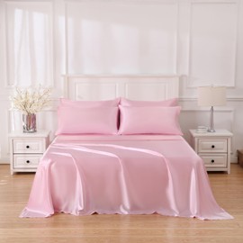 Sleeplite 4 Piece Luxury Satin Bed Sheets Set with Pillowcases - Ultra Soft & Silky, Hypoallergenic & Wrinkle-Free, Hotel Quality Comfort Bedding, Size Full, Blush Pink