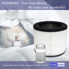 PUREBURG Replacement Filter Compatible with Coway Airmega 100 Air Purifier,2-Pack H13 HEPA Activated Carbon 2-in-1 3-Stage Filtration Air Clean Dust VOCs Odor