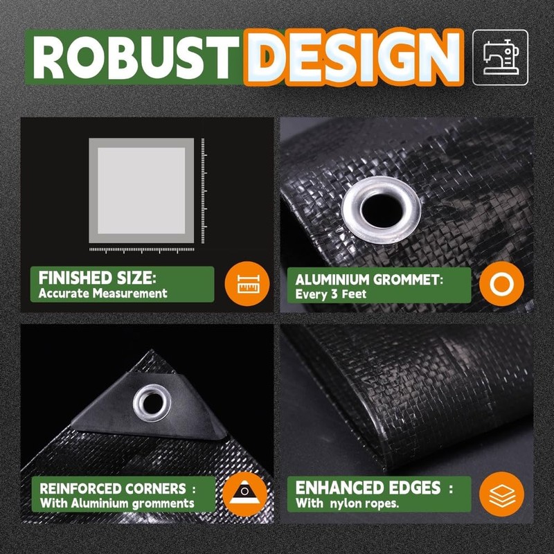Small Black Tarps 4x4 Feet (2 Pack), UV Resistant, 8