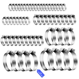 60 Pcs Stainless Steel Hose Clamps, 6-51mm Adjustable Hose Clips Set, Jubilee Clips Assorted, Worm Drive Pipe Clip, Screws Clamps for Automobile Gas Water Pipe Tube