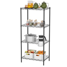 4-Tier Wire Shelving Unit 600 lbs Weight Capacity Storage Shelves Metal Frame Garage Shelves Easy Installation Metal Shelves for Home Kitchen Garage Pantry, 12" Dx18 Wx44 H, Black