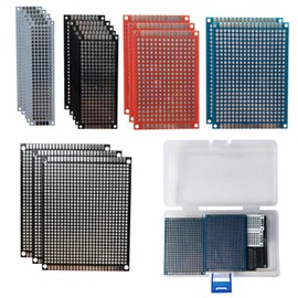 Enksagd 50 Pcs Double Sided PCB Board Prototype Kit Soldering 5 Sizes 4 Colour Universal Printed Circuit Board for DIY Soldering and Electronic Project with Free Box