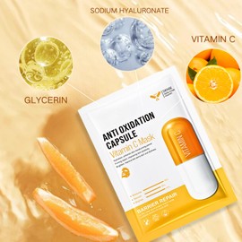 Vitamin C Sheet Mask 5PCS, Vitamin C Face Masks Skincare With Hyaluronic Acid, Anti Oxidation Capsule Face Mask Set, Firming Repair Face Mask, Hydrating Face Mask For Dehydrated, Dull And Tired Skin