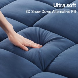 SOPAT Mattress Topper Queen Size Extra Thick Mattress Pad 8-21" Deep Pocket Soft Down Alternative Fill Mattress Protector Pillow Top Mattress Cover (60x80 Inches, Navy Blue)