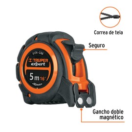 Truper Expert FIN-5M, Flexómetro industrial contra impactos 5 m cinta 19 mm