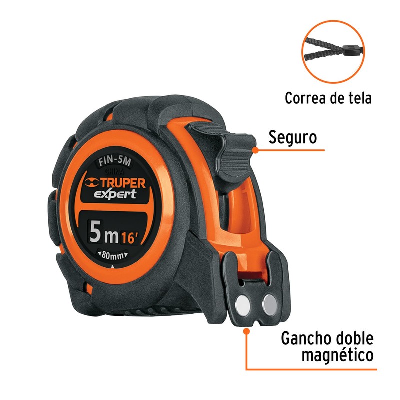 Truper Expert FIN-5M, Flexómetro industrial contra impactos 5 m cinta