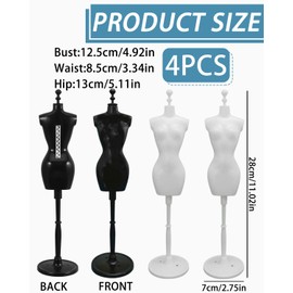 LEEQ 4 x Female Dressmaker's Dummy, Doll Dress Shape, Dressmaker's Bust, Mannequin, Display Holder, Mannequin Model, Doll Stand for DIY Dollhouse Decoration