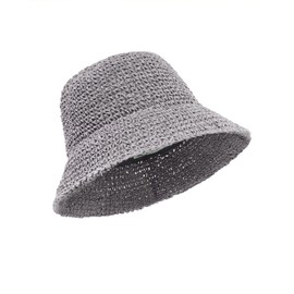 Zylioo Large Summer Bucket Hats for Big Heads, Sun Protection Straw Sun Hat Beach Packable Gray