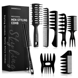 8pcs Hair Comb for Men Curly Hair Brush, Quiff Roller Brush for Adding Volume, Hair Comb, Vent Brush Texture Comb Men Styling Comb Wide Tooth Design for Unique Styles at Salon or Home