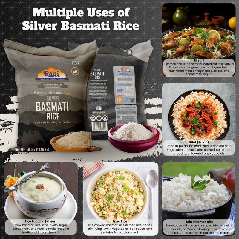 Rani Silver White Basmati Rice Extra Long Aged 40-Pound Bag,