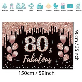Tecreo 80th Birthday Decorations, Black & Rose Gold, Fabric Sign, 150cm x 90cm, Vinyl, 4 Copper Eyelets