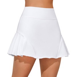 ATTRACO Pleated Tennis Skorts for Women Athletic Skirts for Golf White Sports Skirts for Running Active XL