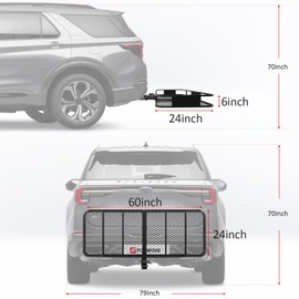 FORWODE 60x24x6 Hitch Cargo Carrier for 2 Inch Receiver, 500LB Capacity Hitch Mount Cargo Rack Carrier, Folding Hitch Cargo Basket with Antirust Coat