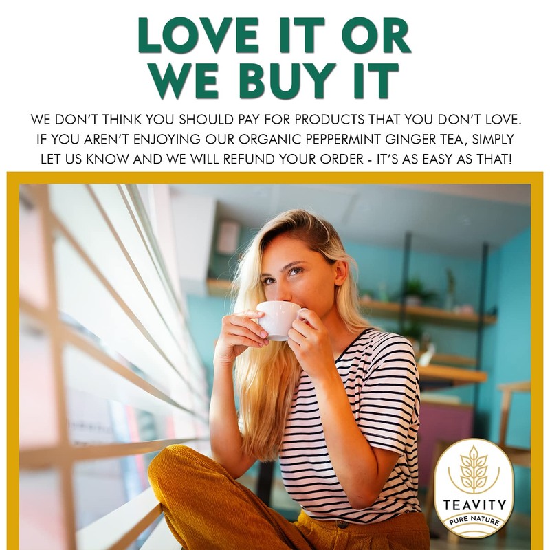 Teavity Organic Peppermint Ginger Tea Pods for Keurig - Decaf,